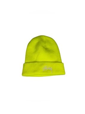 Vintage Stussy Embroidered Beanie Neon Yellow Made In USA
